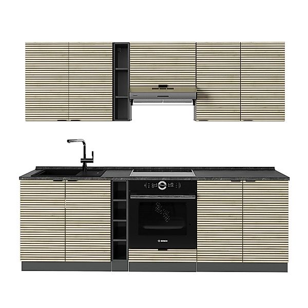 Vicco Fame-Line Küchenzeile Eiche Paneel/Anthrazit 235 cm ohne Arbeitsplatt günstig online kaufen