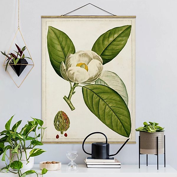 Stoffbild Blumen mit Posterleisten - Hochformat Tableau Blatt Blüte Frucht günstig online kaufen