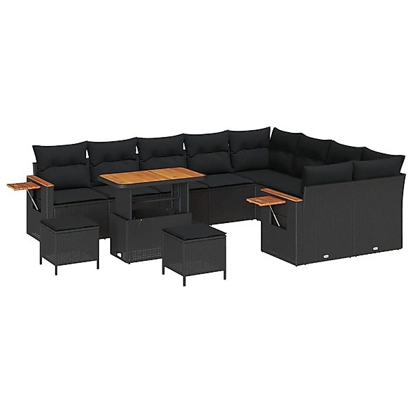 vidaXL Gartensofa-Set mit Kissen 13 Stk Schwarz Poly-Rattan 3365164 günstig online kaufen