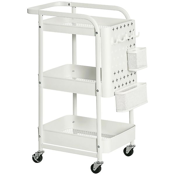 HOMCOM Küchenwagen Stahl PP-Kunststoff Weiß 51,5L x 32B x 75,6H cm günstig online kaufen