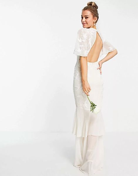 Hope & Ivy – Transparentes, rückenfreies Brautkleid in Elfenbein mit tiefem günstig online kaufen