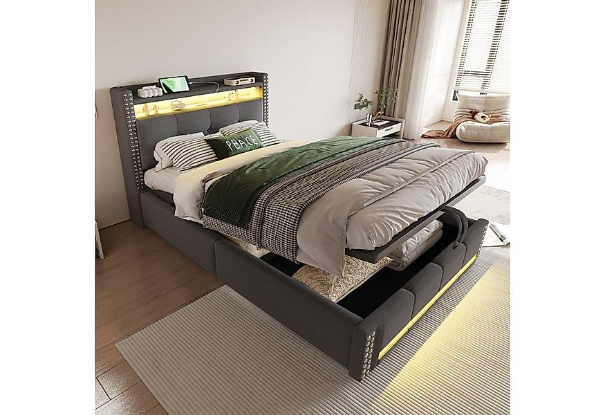 Celya Polsterbett Kinderbett 90x200cm mit LED-Beleuchtung und USB-Steckdose günstig online kaufen