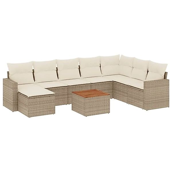 vidaXL 9-Tlg Garten-Sofagarnitur mit Kissen Beige Poly Rattan 3224259 günstig online kaufen