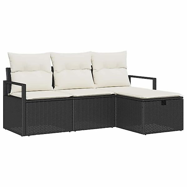 vidaXL Sofa Set mit Kissen 4-Tlg Schwarz und Creme Poly-Rattan 3359146 günstig online kaufen
