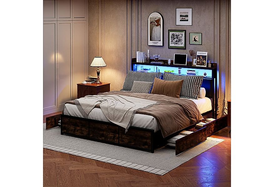 Furnishings Home Polsterbett Stauraumbett LED Doppelbett, Stauraum mit Kopf günstig online kaufen