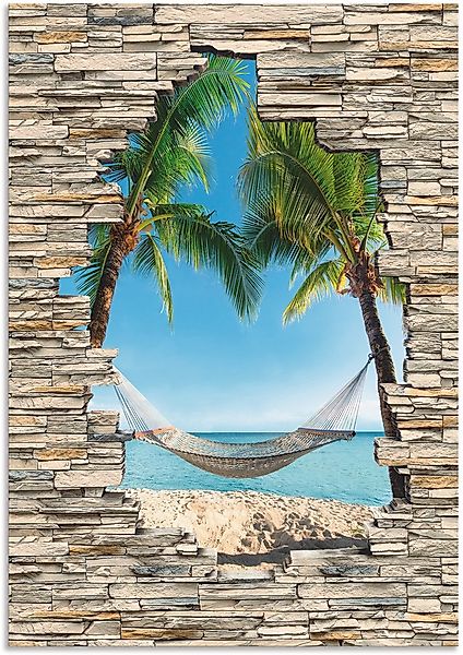 Artland Wandbild »Palmenstrand Karibik Hängematte Stein« Karibikbilder 1 St günstig online kaufen
