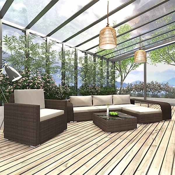 8-tlg. Garten-lounge-set Mit Auflagen Poly Rattan Braun günstig online kaufen