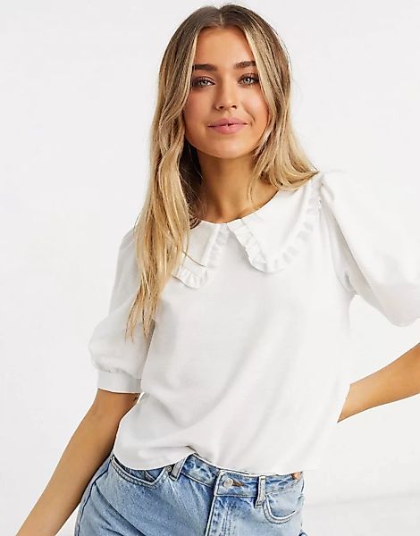ASOS DESIGN – Weißes T-Shirt mit Kragendetail in Weiß günstig online kaufen