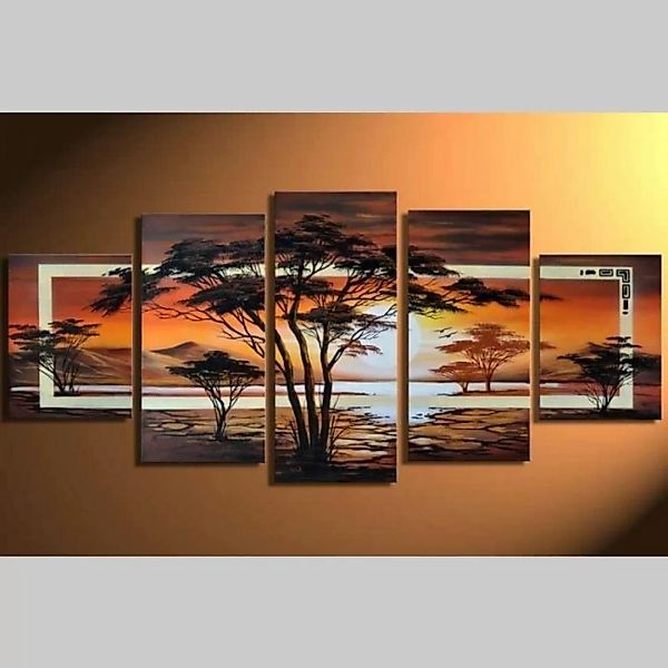 5 Leinwandbilder AFRIKA Baum (8) 150 x 70cm Handgemalt günstig online kaufen