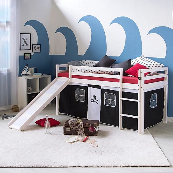 Homestyle4u Hochbett 90x200 mit Rutsche Pirat 1542 günstig online kaufen