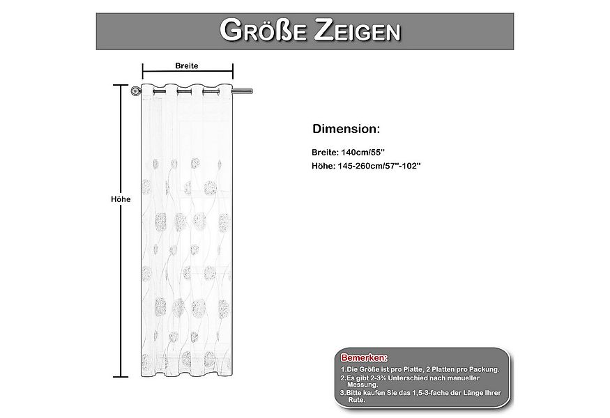 BTTO V&G Vorhang 2 St. Gardine Ösen, Voile Vorhang Vogelnest-Stickerei Halb günstig online kaufen
