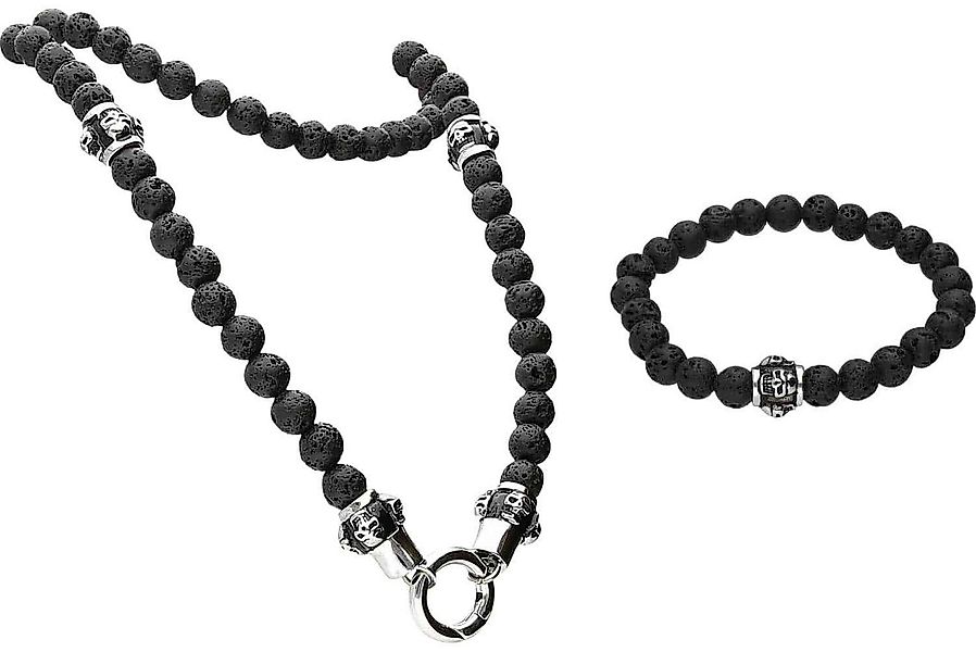 FILANGO Gliederkette SET Lavastein Kugelkette + Kugelarmband TOTENKÖPFE (Ke günstig online kaufen