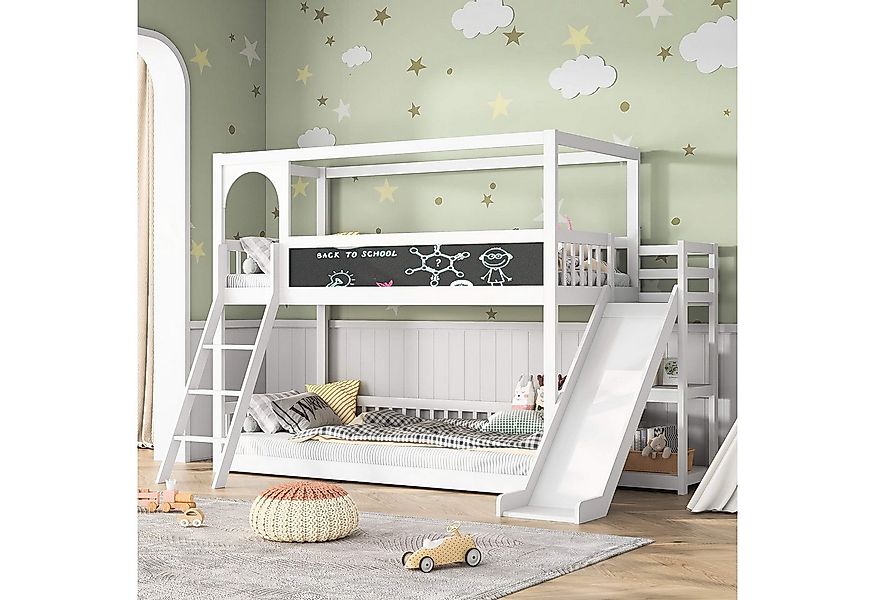 Furnishings Home Etagenbett 90x200cm Holzbett mit Zeichenbrett Treppe Rutsc günstig online kaufen