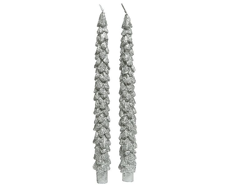 Kaemingk Spitzkerze, Spitzkerzen Tannenbaum Wachs 26cm 2er Set - Silber günstig online kaufen