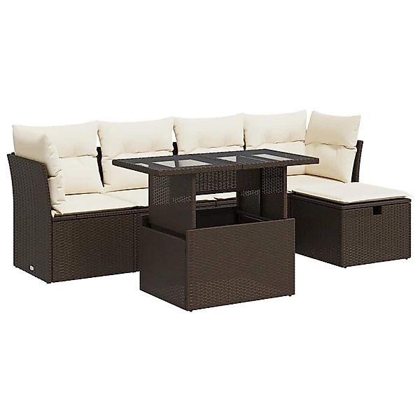 vidaXL 6-Tlg Garten-Sofagarnitur mit Kissen Braun Poly Rattan 3327773 günstig online kaufen