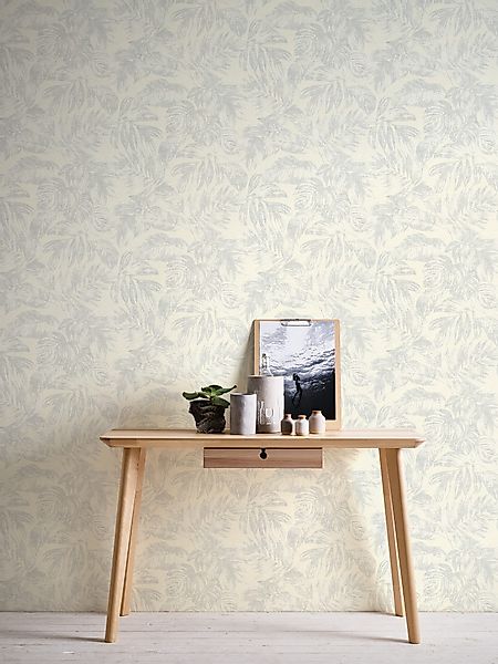 Bricoflor Tapete mit Weiß Silber Metallic Effekt Blätter Tapete Hell Ideal günstig online kaufen