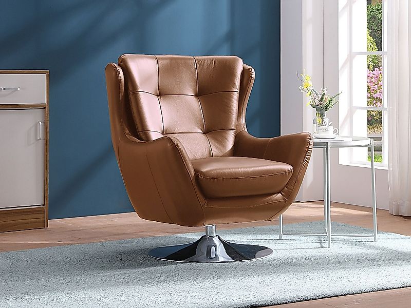 Drehsessel aus Büffelleder in Kamelfarbe ANABA günstig online kaufen