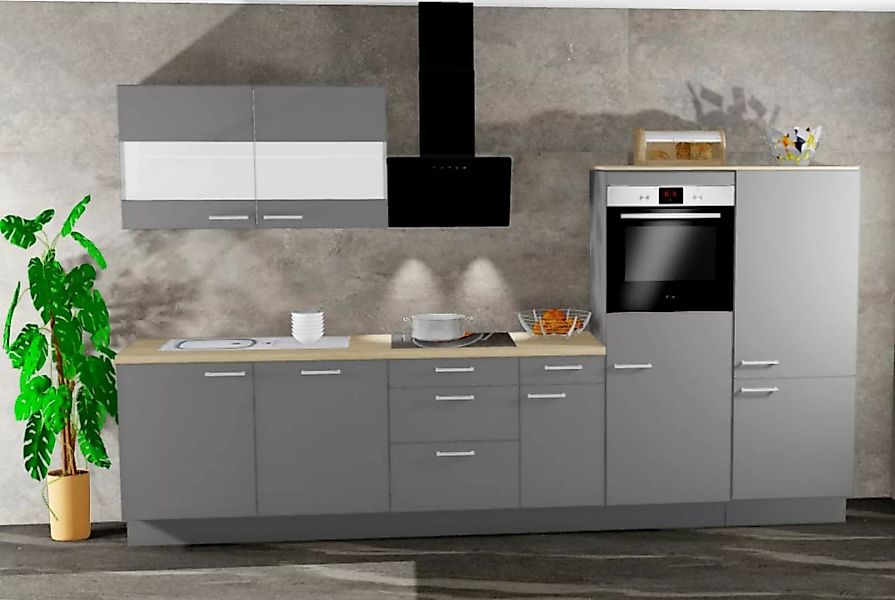 Einbauküche MANKAONYX 41 Onyxgrau - Schränke montiert/ Küchenzeile 340 cm m günstig online kaufen