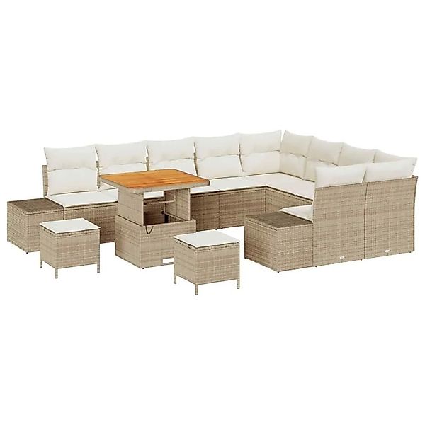 vidaXL Gartensofa-Set mit Kissen mit Speicher 12 Stk Beige Poly Rattan 3364 günstig online kaufen