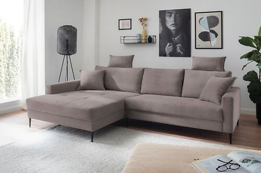 Trends by HG Ecksofa »Summer L-Form« in Cord-Stoff mit Metallfuß günstig online kaufen