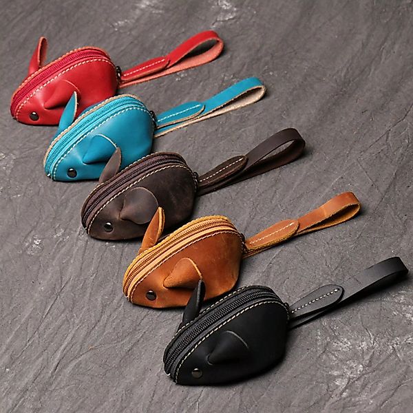 YUBRO-STUDIO Geldbörse Handgefertigte Leder-Münztasche Mausform Zipper günstig online kaufen