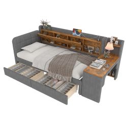 SOFTWEARY Stauraumbett mit Schreibtisch (90x200 cm, günstig online kaufen