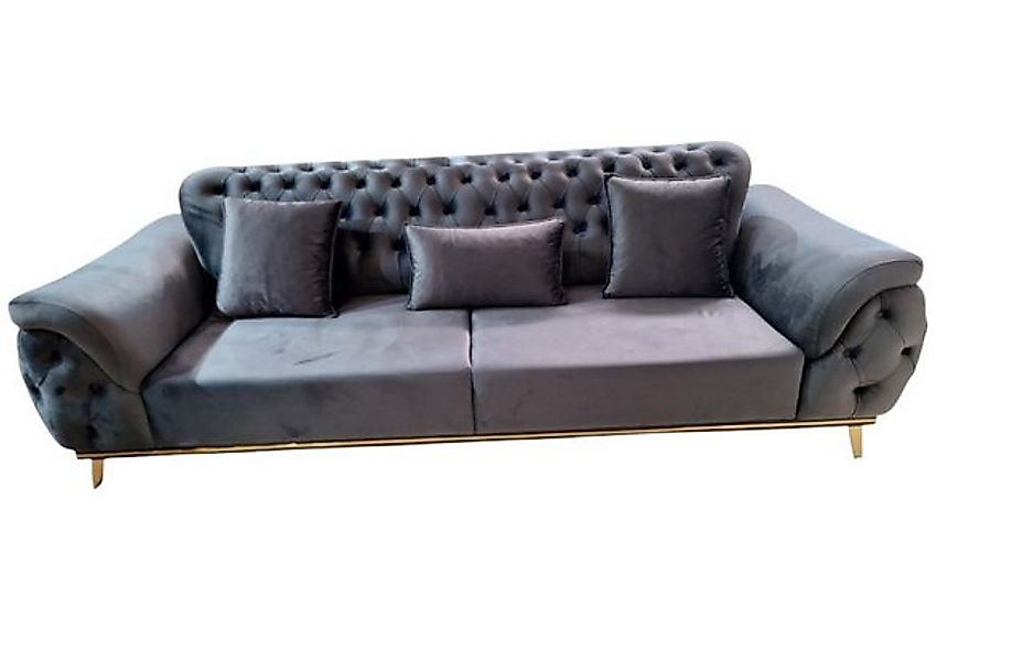 JVmoebel 3-Sitzer Grau Sofa 3-Sitzer Stoff Holz Modern Chesterfield Design günstig online kaufen