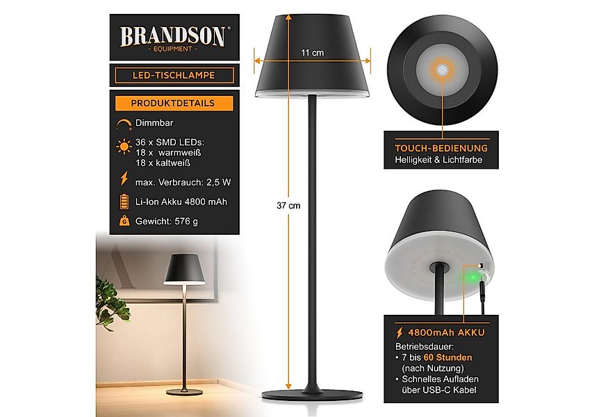 Brandson LED Tischleuchte mit Akku, Kabellos, mit Touch, Helligkeit stufenl günstig online kaufen