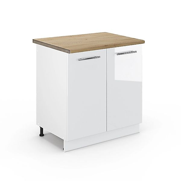 Vicco Spülenunterschrank Fame-Line Weiß Hochglanz/Weiß 80 cm AP Eiche günstig online kaufen