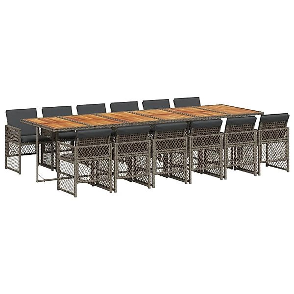 vidaXL 13-tlg Garten-Essgruppe mit Kissen Grau Poly Rattan Modell 19 günstig online kaufen