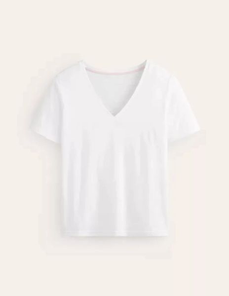 Flammgarn-T-Shirt mit V-Ausschnitt und normaler Passform Damen Boden, Weiß günstig online kaufen