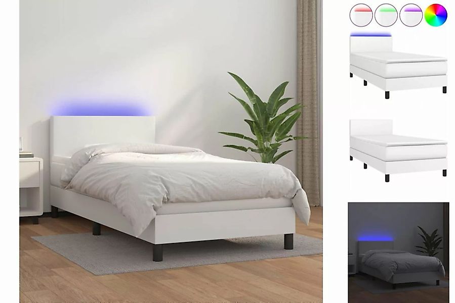 vidaXL Bettgestell Boxspringbett mit Matratze LED Weiß 100x200 cm Kunstlede günstig online kaufen
