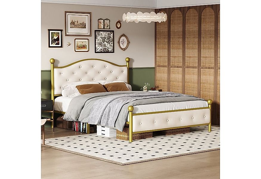 Flieks Metallbett, Doppelbett Polsterbett mit Lattenrost 140x200cm golden günstig online kaufen
