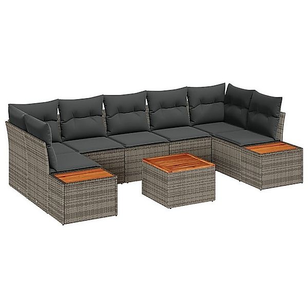 vidaXL Loungesofa 8-teiliges Garten-Sofa-Set mit Kissen Grau Poly-Rattan, 8 günstig online kaufen