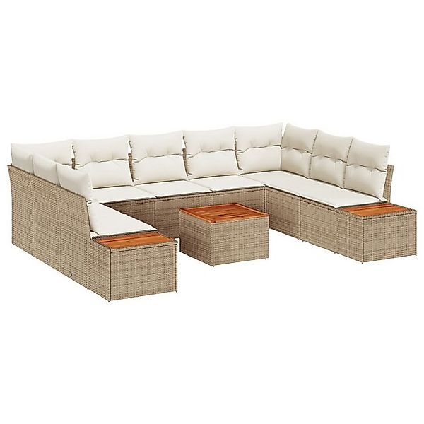 vidaXL Loungesofa 10-teiliges Garten Sofa Set mit Kissen Beige Poly Rattan, günstig online kaufen