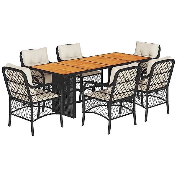 vidaXL 7-Tlg Garten-Essgruppe mit Kissen Schwarz Poly Rattan 3212070 günstig online kaufen