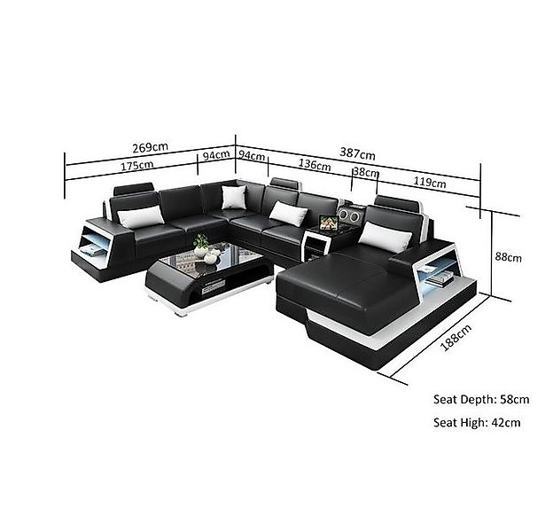 JVmoebel Ecksofa Eck Sofa Couch Polster Eck Wohnlandschaft Bluetooth Boxen günstig online kaufen