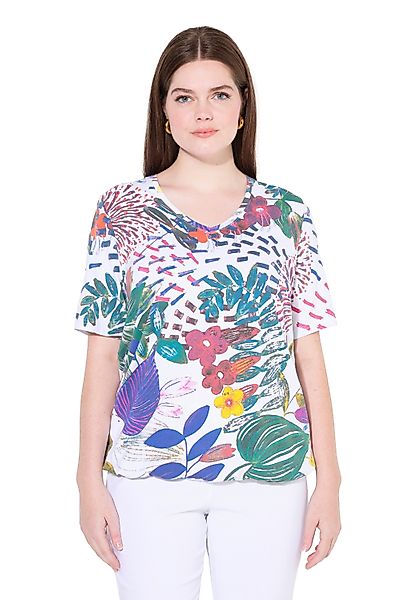 Ulla Popken T-Shirt T-Shirt Gummisaum V-Ausschnitt günstig online kaufen