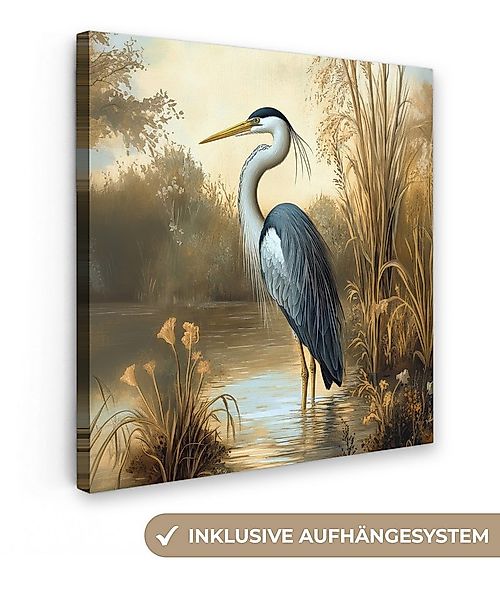 OneMillionCanvasses® Leinwandbild Reiher - Wasser - Pflanzen, Fotodruck (1 günstig online kaufen