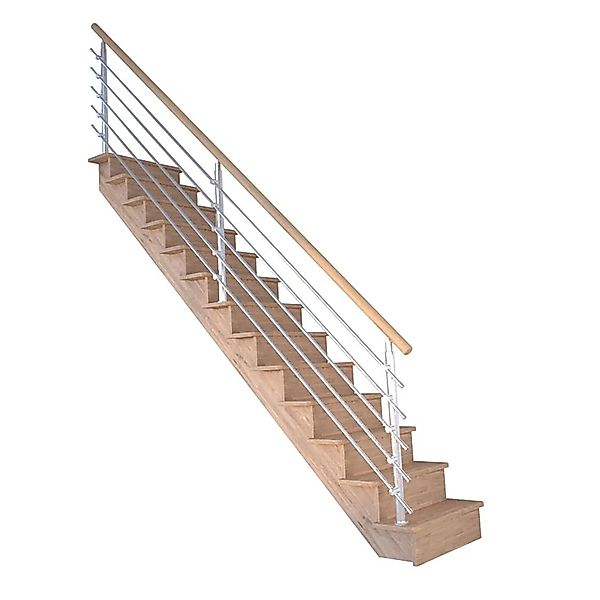 Treppe Lindos Pro Eiche Gerade 80 cm Setzstufen Design-Geländer-Edelstahl F günstig online kaufen