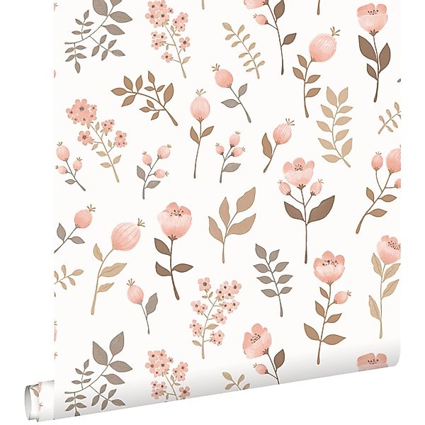 ESTAhome Tapete Blumen Hellrosa und Olivgrün 53 cm x 10.05 m günstig online kaufen