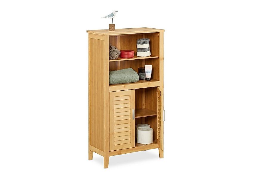 relaxdays Midischrank Badezimmerschrank LAMELL Bambus günstig online kaufen