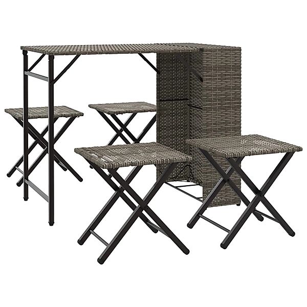 vidaXL 5-Tlg Garten-Essgruppe Klappbar Grau Poly Rattan 365946 günstig online kaufen