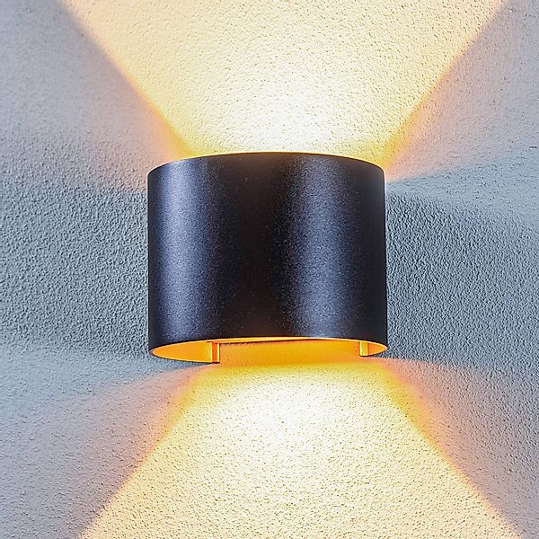 Lindby LED-Außendwandleuchte Nivar, rund, schwarz/gold, IP54 günstig online kaufen
