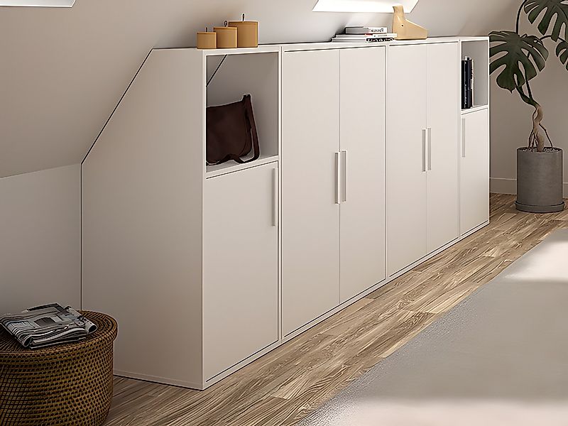 Schrank unter Dachschräge mit 6 Türen & 2 Ablagen - Weiß - ADEZIO günstig online kaufen