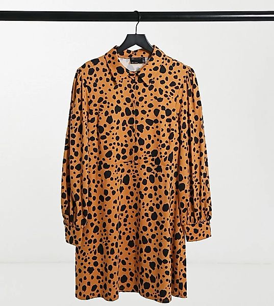 ASOS DESIGN Curve – Kurzes Hemdkleid mit Leopardenmuster in Braun günstig online kaufen