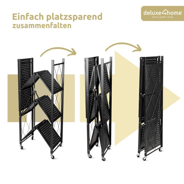 deluxe4home Mehrzweckregal Klappregal rollbar in schwarz günstig online kaufen