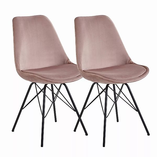 Esszimmerstuhl 2er Set Samt Rosa Küchenstuhl mit schwarzen Beinen | Schalen günstig online kaufen