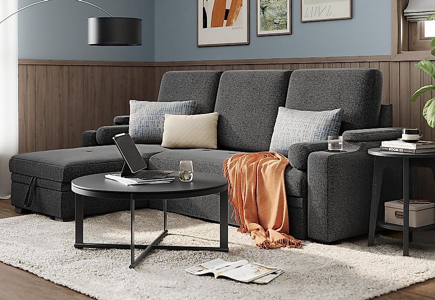 VASAGLE Ecksofa, Couch mit Stauraum, Schlaffunktion, Bettsofa mit Getränkeh günstig online kaufen