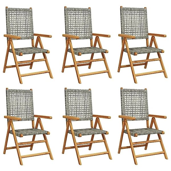 vidaXL Gartenstuhl Verstellbar 6 Stk Grau Poly Rattan Massivholz 3214524 günstig online kaufen